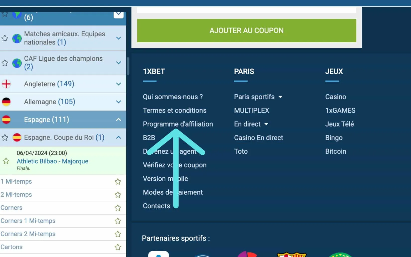 1xbet Sénégal programme guide